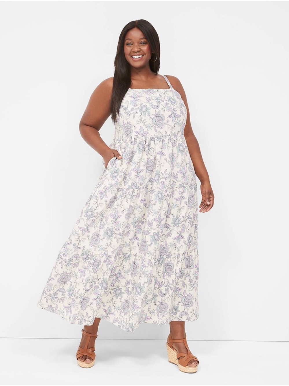 Lane Bryant Maxi Dress Size 24 Floral 100% Cotton Boho Summer Flowy Pockets